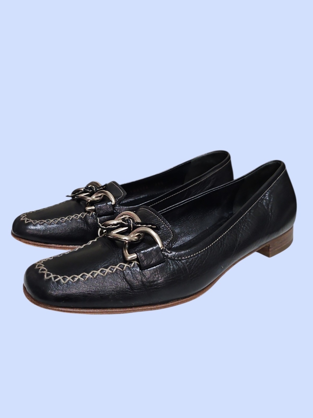Prada Chain Link Accent Leather Loafers
